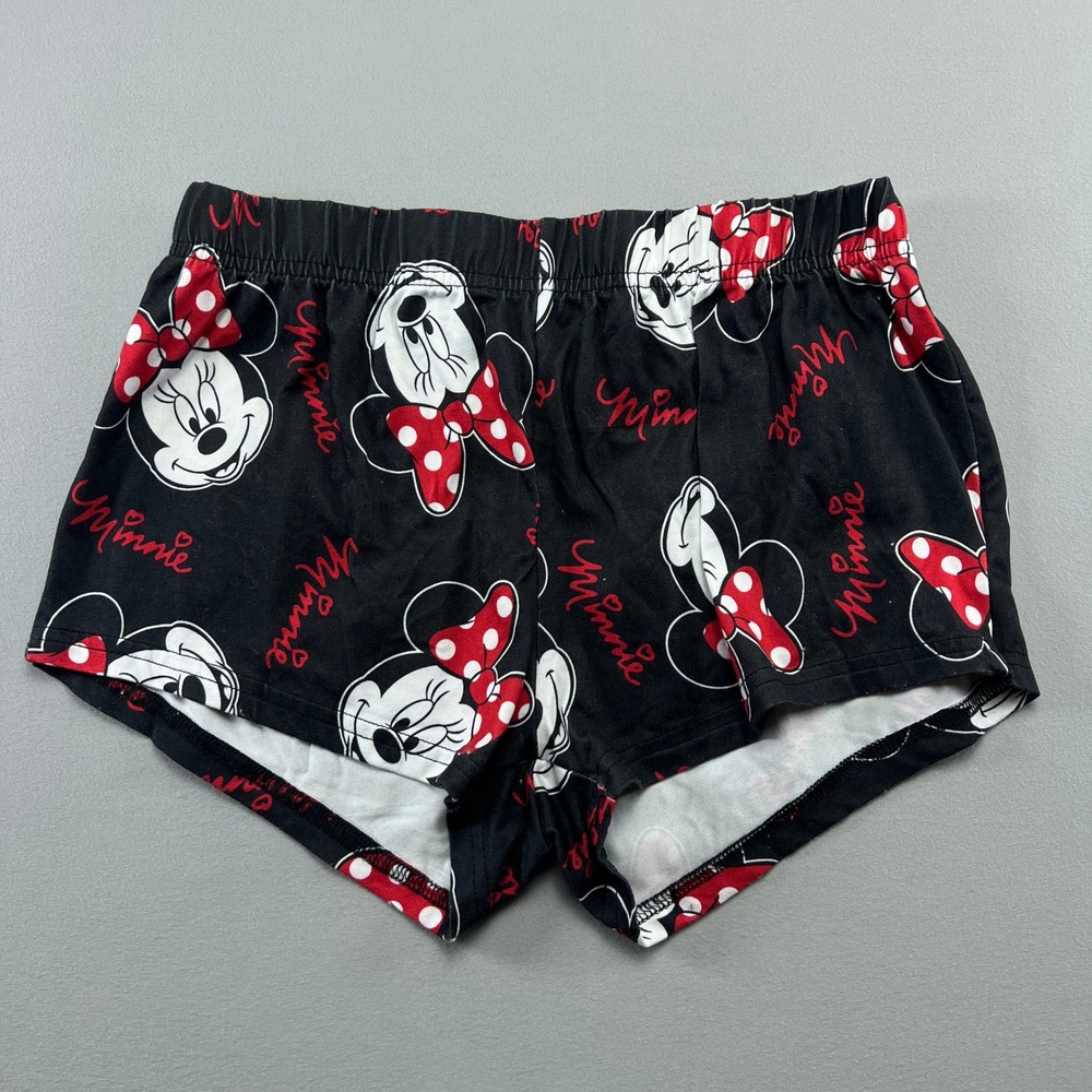 Disney Minnie Mouse Sleep Shorts Womens XS Black All Over Graphic Elastic Waist